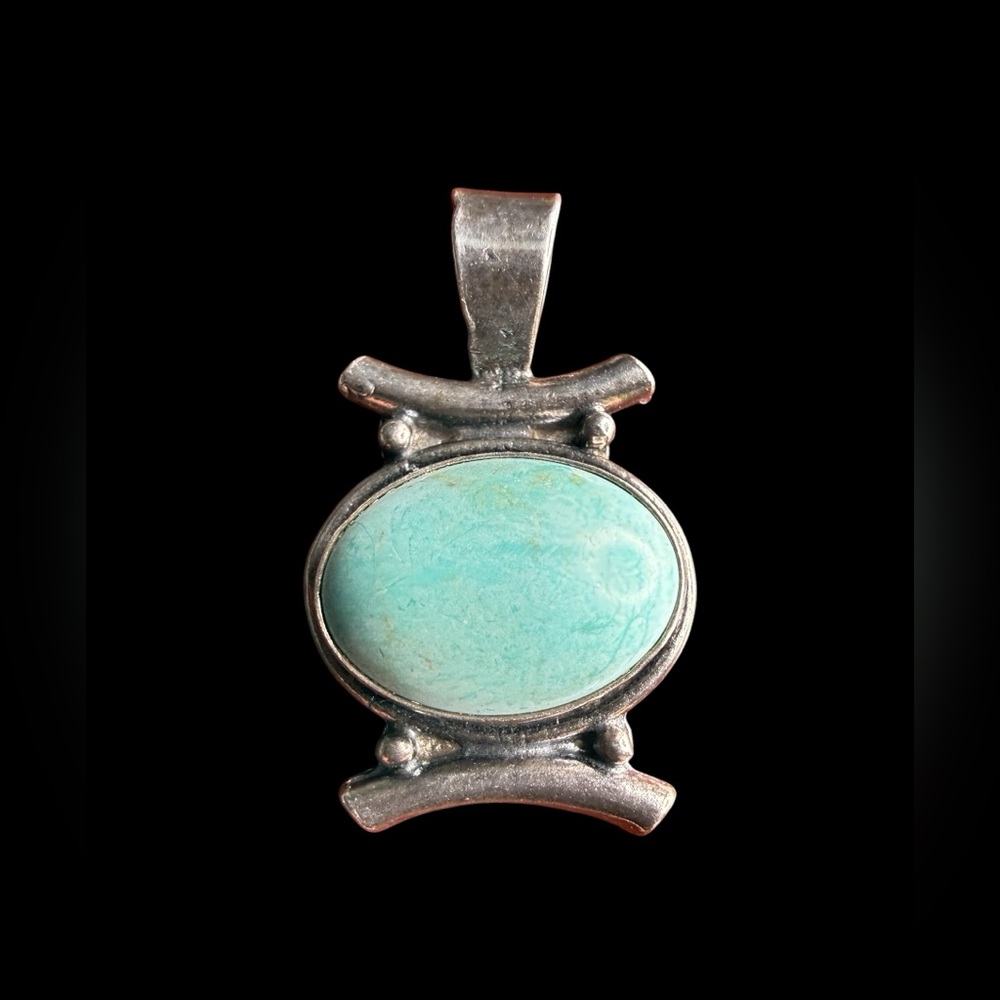 Sterling Silver Turquoise Pendant 925 Oval Stone Small Southwestern 4.7g